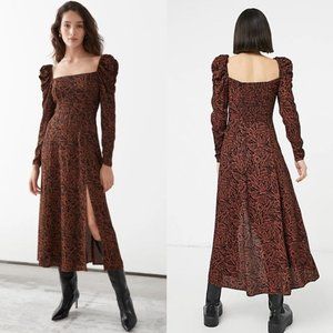 Nwt & Other Stories Zebra Print Midi Maxi Dress with Side Split in Brown, Sz S